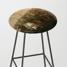 Ships on the waterfront vintage artwork Bar Stool