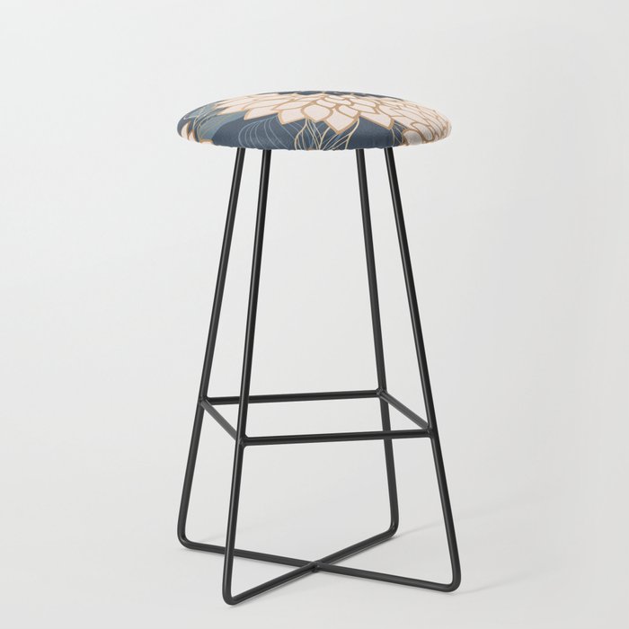 Floral Aesthetic in Blue, Ivory and Gold Bar Stool