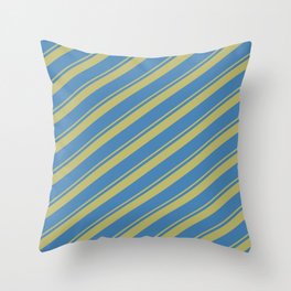 [ Thumbnail: Dark Khaki and Blue Colored Stripes Pattern Throw Pillow ]