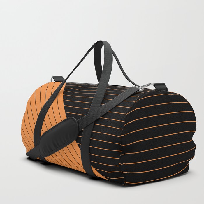 Elegant Pinstripes and Triangles Black Orange Duffle Bag