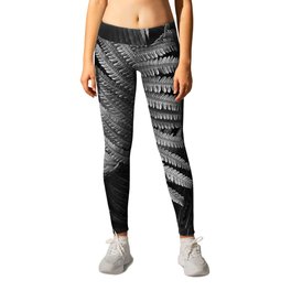 Leaves of green fern nature portrait black and white photograph / photography Leggings