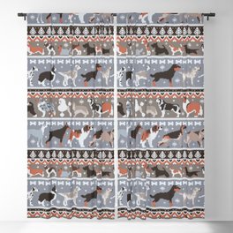 Fluffy and bright fair isle knitting doggie friends // grey and taupe brown background brown orange white and grey dog breeds  Blackout Curtain