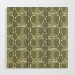 Mid Century Modern Abstract Ovals in Sage Green and Cream Wood Wall Art
