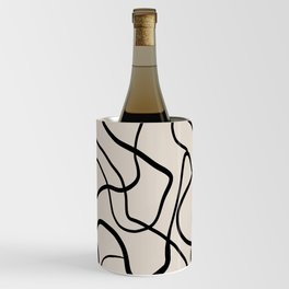 Abstract Black Line Art on Beige Wine Chiller