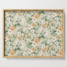 Orange in full bloom pattern illustration - beige Serving Tray