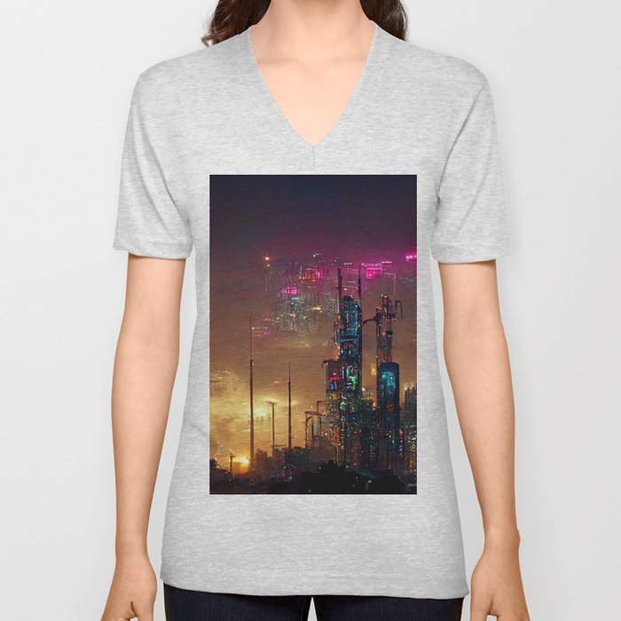 Postcards from the Future - Nameless Metropolis V Neck T Shirt