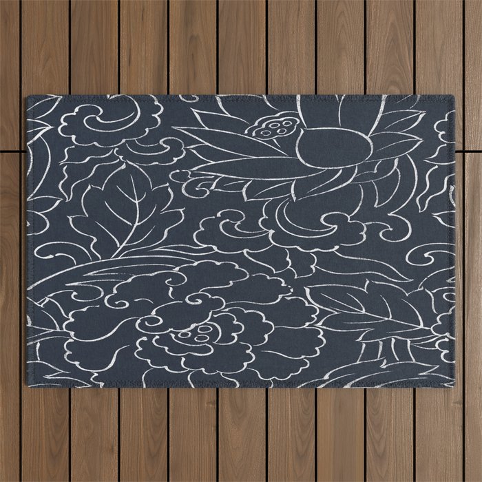 Floral Outlines Traditional Japanese Pattern Outdoor Rug