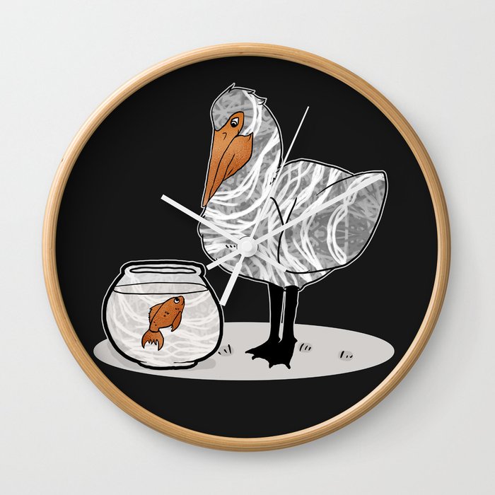 Pelican & Goldfish Bowl, Funny Animal Illustration, Black and White Cute  Bird & Fish Graphic Design Wall Clock by  LimolidaDesignStudio_Art_Pattern_Illustr | Society6