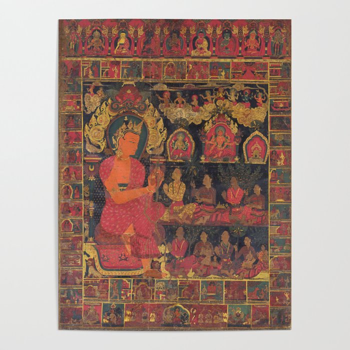 Thangka with Bejeweled Buddha Preaching Poster