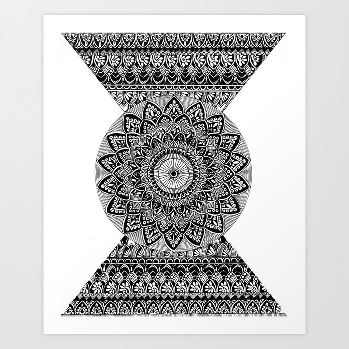 Black & White Mandala with Geometric Shapes Art Print