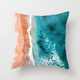 Coastal Print, Summer Beach, Ocean Waves Aerial, Aerial Beach Coastal Print, Aerial Ocean Print, Art Print Throw Pillow