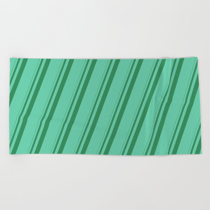 Sea Green and Aquamarine Colored Lines/Stripes Pattern Beach Towel