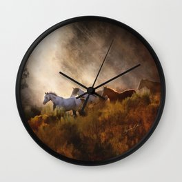 Horses in a Golden Meadow by Georgia M Baker Wall Clock