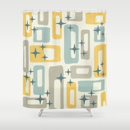 Mid Century Modern Abstract 132 Winter Yellow Gray and Blue Shower Curtain
