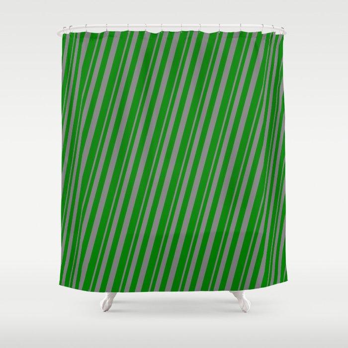 Grey & Green Colored Stripes/Lines Pattern Shower Curtain