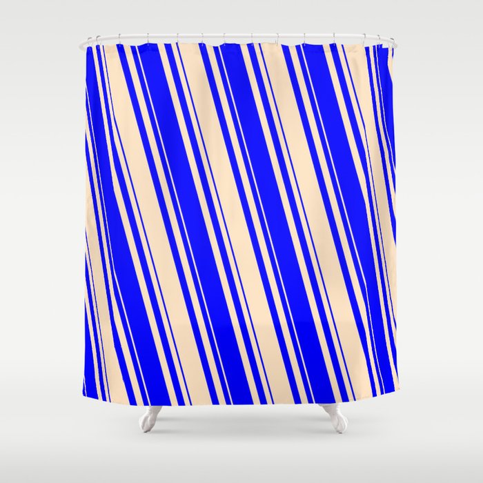 Bisque & Blue Colored Lined Pattern Shower Curtain