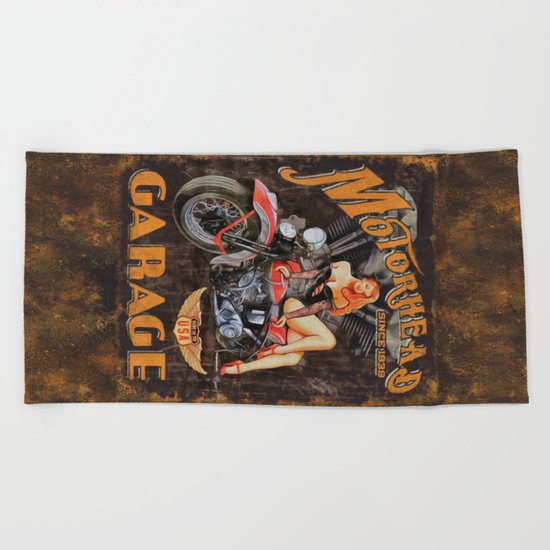 Motorhead Garage Vintage Poster Beach Towel