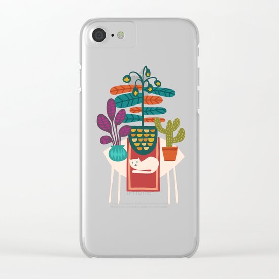 Indoor garden with cat Clear iPhone Case