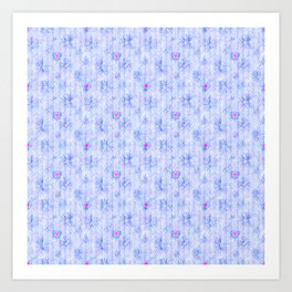 Valentine Pattern with Lacy Hearts in Blue Art Print