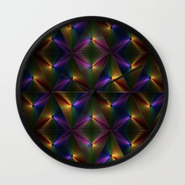 TRIANGULAR PURPLE AND GOLD PRISMATIC BACKGROUND. Wall Clock