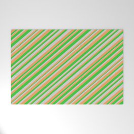 [ Thumbnail: Light Grey, Brown, and Lime Green Colored Stripes Pattern Welcome Mat ]
