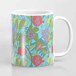 Seven Species Botanical Fruit and Grain with Aqua Background Coffee Mug