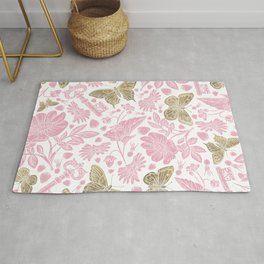 Elegant Rosewater Pink Gold Butterfly Floral Pattern Area & Throw Rug