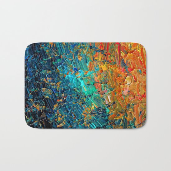 ETERNAL TIDE 2 Rainbow Ombre Ocean Waves Abstract Acrylic Painting Summer Colorful Beach Blue Orange Bath Mat