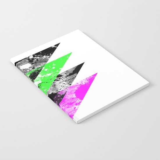 Descent - Geometric Abstract In Black, Green And Pink Notebook