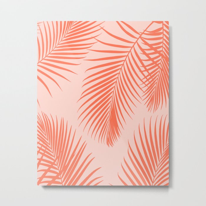 Coral Tropical Palms Pattern Metal Print