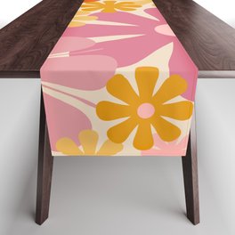Retro 60s 70s Flowers Thulian Pink Orange Cream Pattern Table Runner