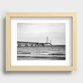 Mackinac Bridge. Black and white Recessed Framed Print