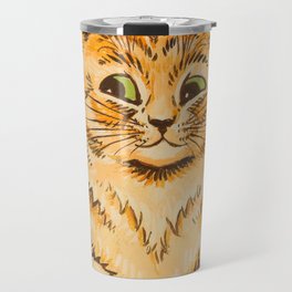 Cat Playing a Piano in Front of a Psychedelic Background by Louis Wain Travel Mug