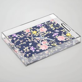 Chinoiserie Flowers and Birds Pattern Acrylic Tray