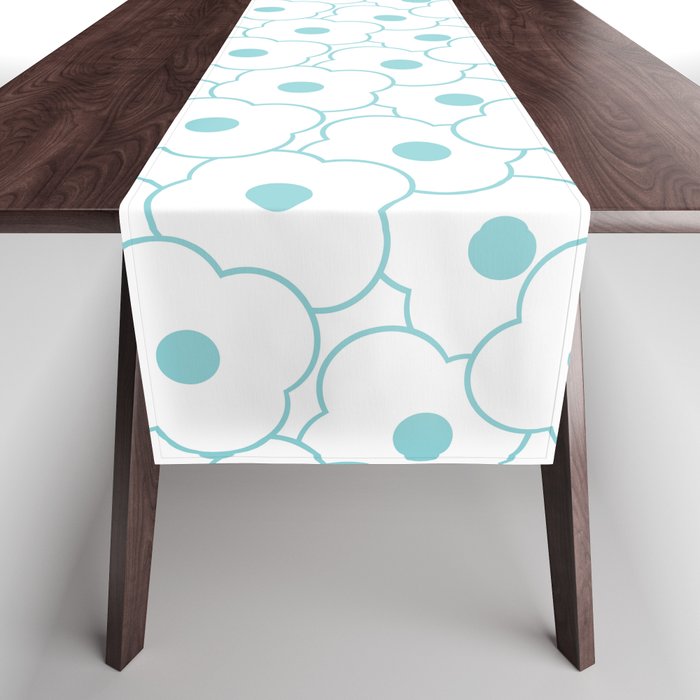 Simple Blue Pop-Art Flower Seamless Repeat Pattern Table Runner
