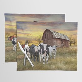 Cattle in the Midwest with Barn and Tractor at Sunset Placemat