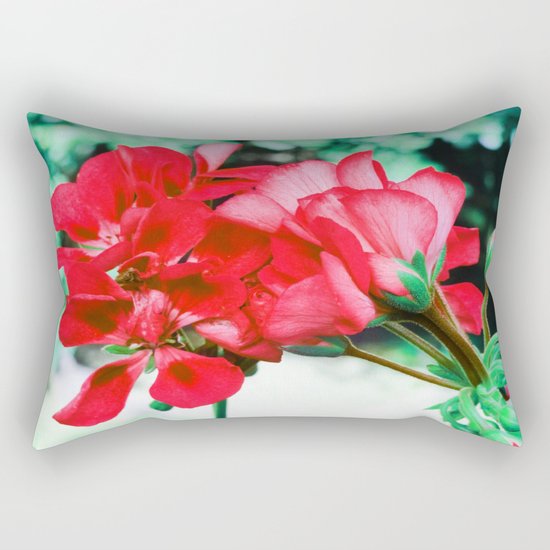 Red FlowERS Green Bokeh Rectangular Pillow