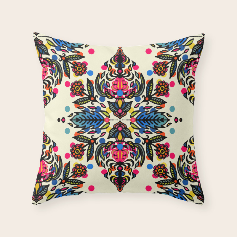 Bright Folk Art Pattern Hot Pink Orange Blue Green Throw