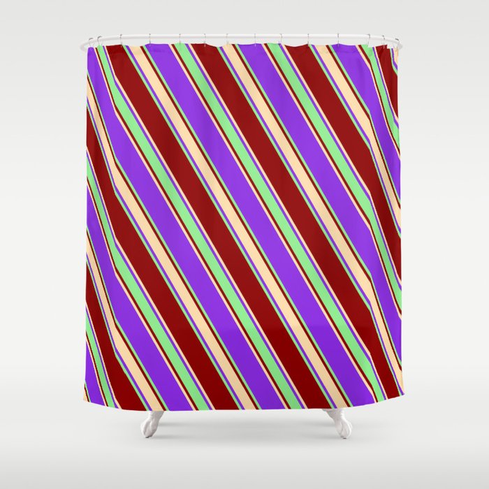Purple, Light Green, Dark Red & Tan Colored Stripes/Lines Pattern Shower Curtain