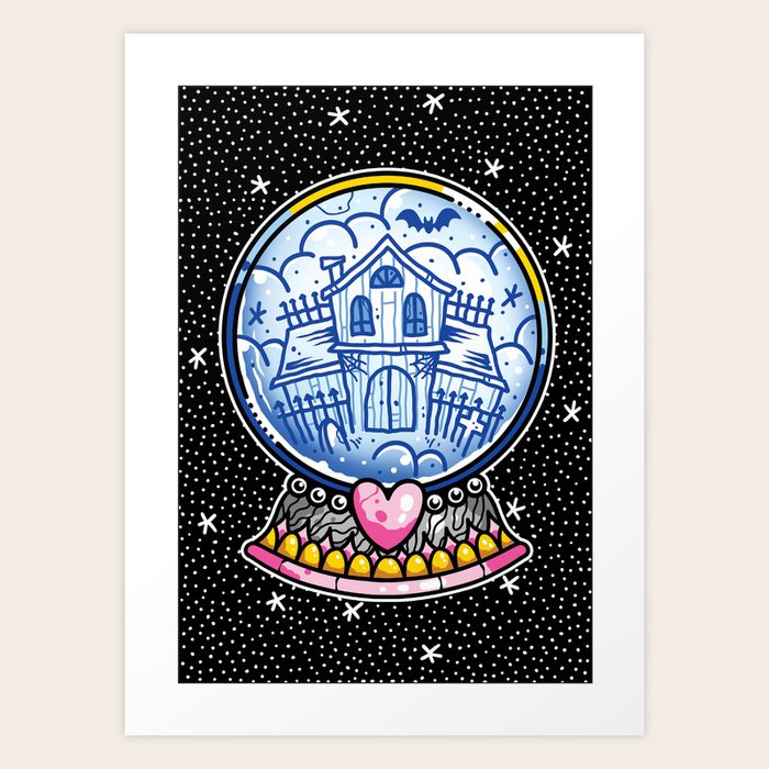 Haunted House Snow Globe Halloween Cute Traditional Flash Tattoo Art