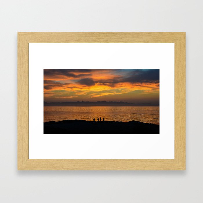 Sunrise with Penguins Framed Art Print