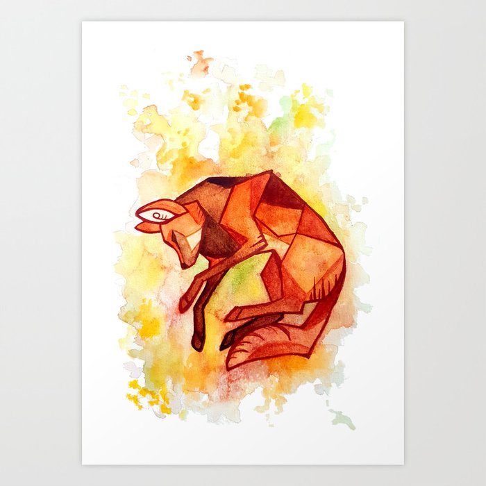 Angular Maned Wolf Watercolor Painting Art Print By Shinepaw