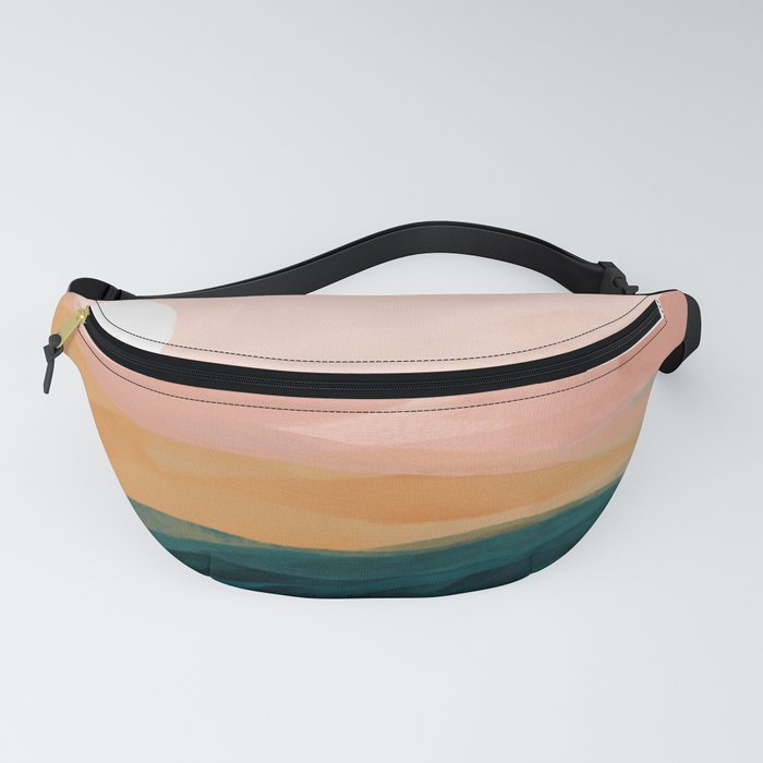 pink, green, gold moon watercolor mountains Fanny Pack