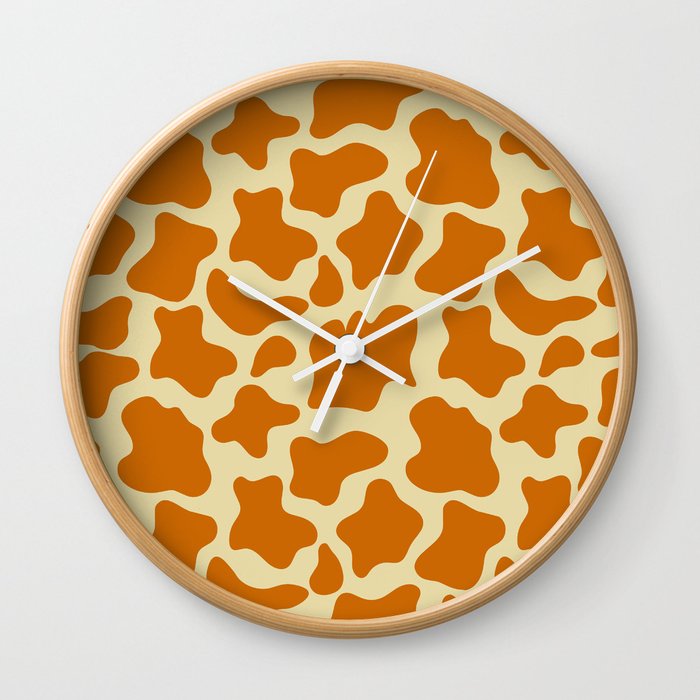 Aesthetic Cow Print Pattern - Alloy Orange and Cookies And Cream Wall Clock