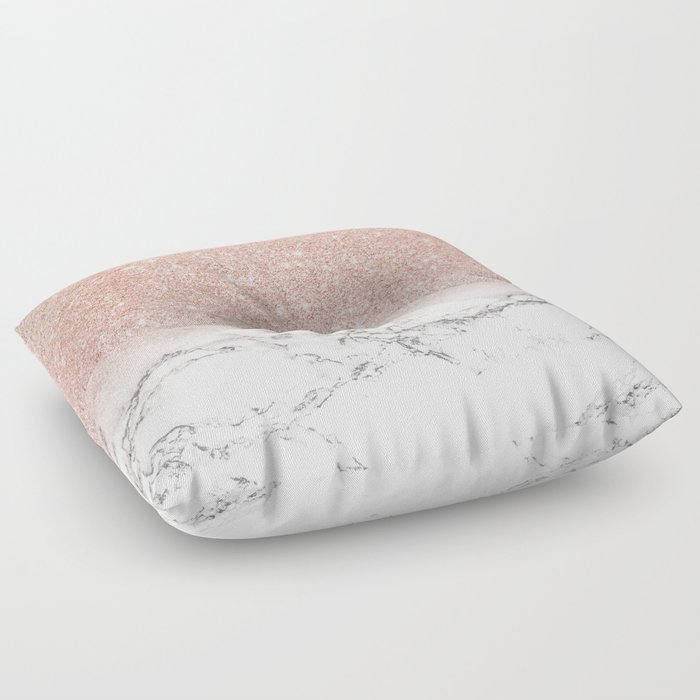 Modern faux rose gold pink glitter ombre white marble Floor Pillow