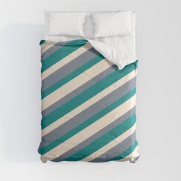 [ Thumbnail: Beige, Slate Gray, and Teal Colored Lined/Striped Pattern Comforter ]