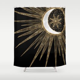 Mystic Black Gold Sun Moon Mandala Shower Curtain