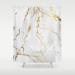 Metallic gold and white marbled   Shower Curtain