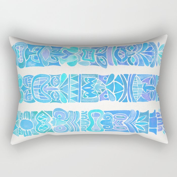 Tiki Totems – Turquoise Palette Rectangular Pillow