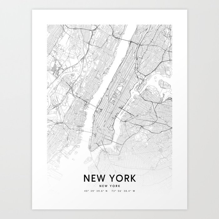 New York City Map, Art Print By LandSartprints Art Print